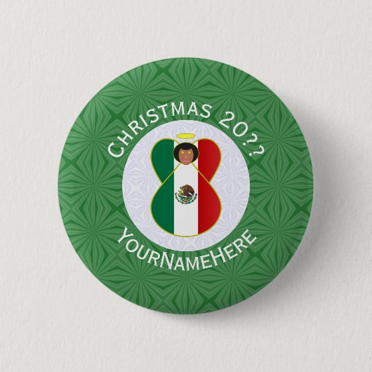 メキシコの天使クリスマスフラグ パーソナライズ  缶バッジ (正面)