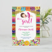 メキシコの女カラフルの子フローラ・フィエスタ・ベビーシャワー 招待状 (スタンド正面)