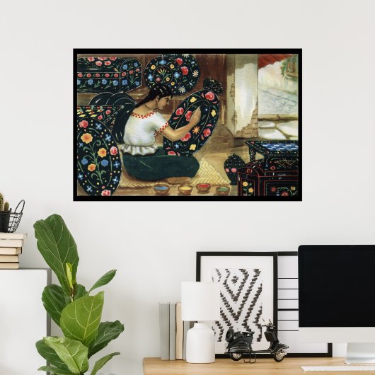 メキシコの女性絵画のカラフル鮮やかなプレートポスター ポスター (ホームオフィス)