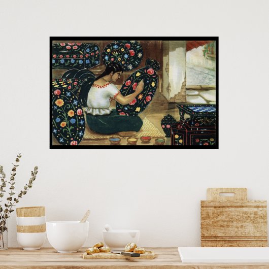 メキシコの女性絵画のカラフル鮮やかなプレートポスター ポスター (キッチン)