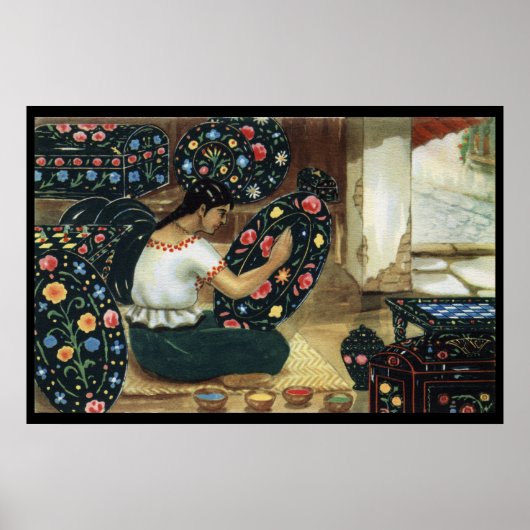 メキシコの女性絵画のカラフル鮮やかなプレートポスター ポスター (正面)