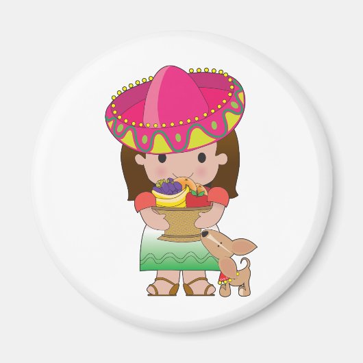 メキシコの少女と犬 マグネット (正面)