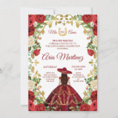 メキシコの少女ブルゴーニュ・ドレス15th誕生日 招待状 (正面)