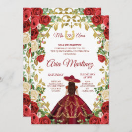 メキシコの少女ブルゴーニュ・ドレス15th誕生日 招待状