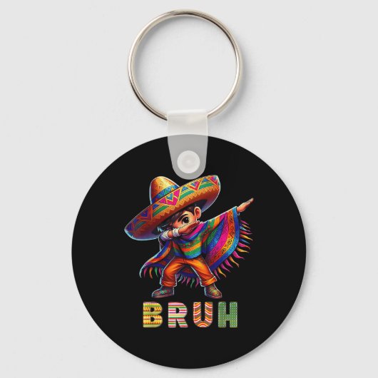 メキシコの少年ダビングポンチョCinco de Mayo おもしろい Bru キーホルダー (正面)