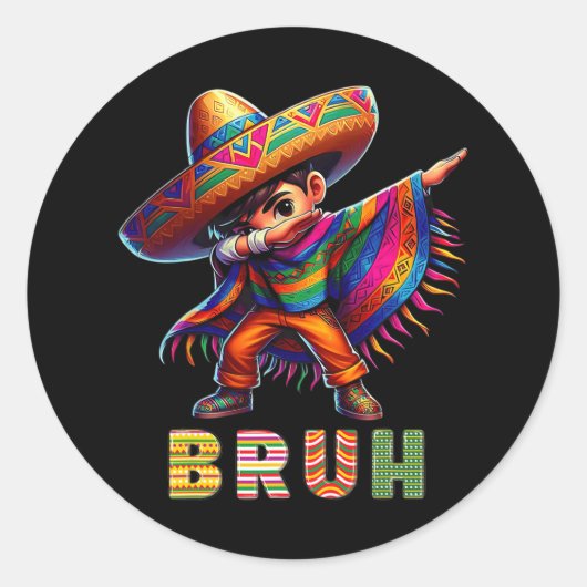 メキシコの少年ダビングポンチョCinco de Mayo おもしろい Bru ラウンドシール (正面)