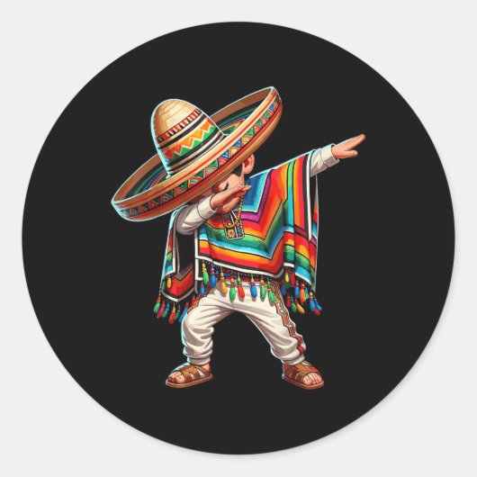 メキシコの少年ダビングポンチョCinco De Mayo ラウンドシール (正面)
