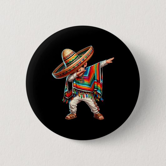 メキシコの少年ダビングポンチョCinco De Mayo 缶バッジ (正面)