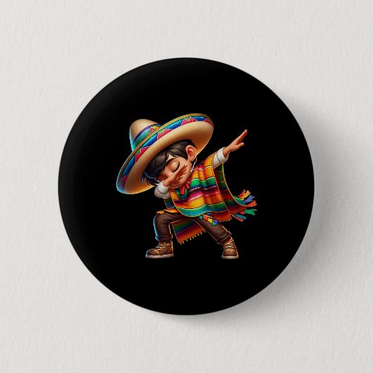 メキシコの少年ダビングポンチョCinco De Mayo 2 缶バッジ (正面)