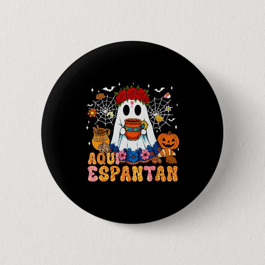メキシコの幽霊ハロウィーンソーキーコンチャスを追い払う 缶バッジ (正面)