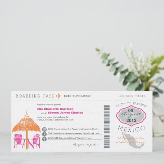 メキシコの搭乗券の結婚式招待状 招待状 (スタンド正面)