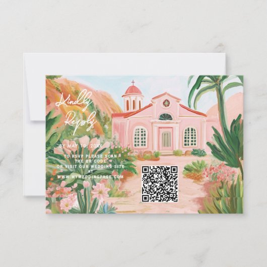 メキシコの旅先QRコード ピンク 出欠カード (正面)