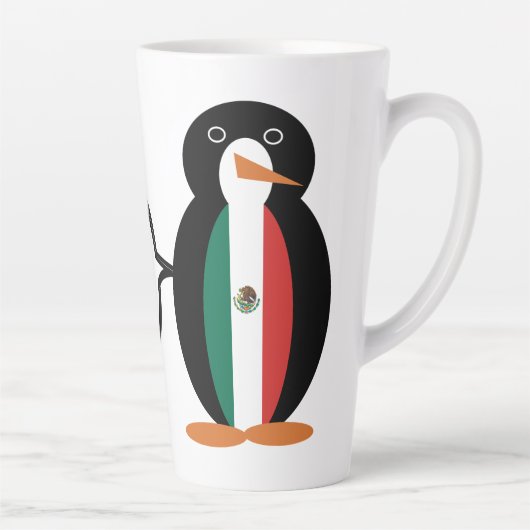 メキシコの旗を着たペンギンのMs.ペンギン 大サイズ カフェラテマグ (右)