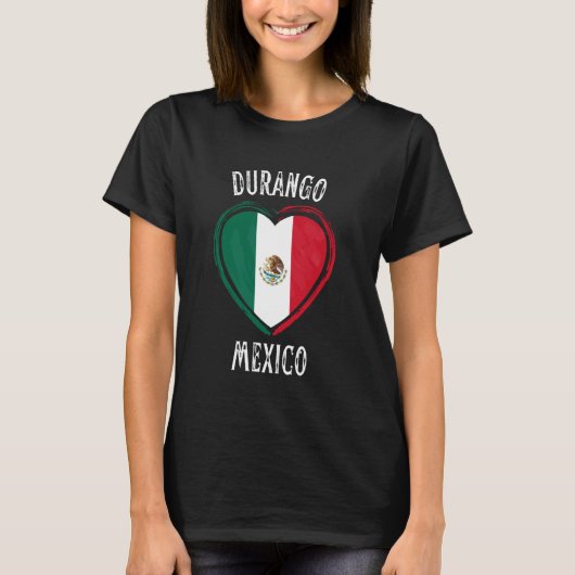 メキシコの旗ハートドゥランゴ市 Tシャツ (正面)