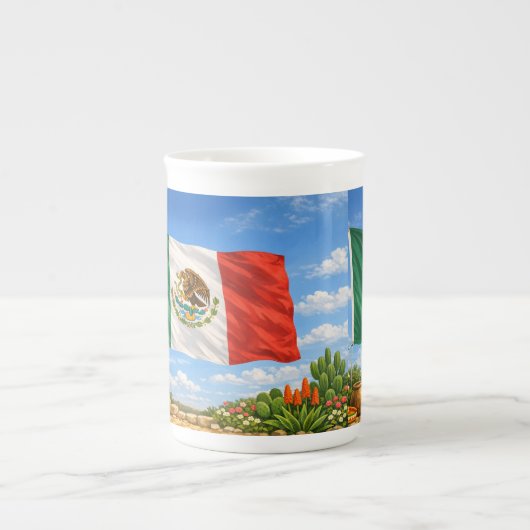 メキシコの旗 ボーンチャイナマグカップ (正面)