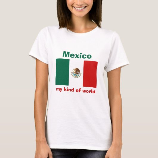 メキシコの旗+地図+テキストTシャツ Tシャツ (正面)