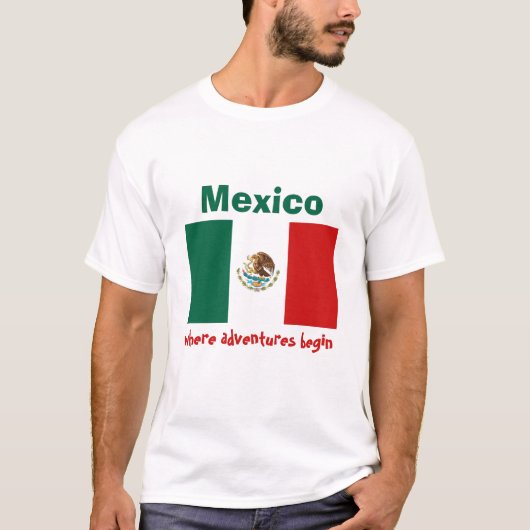 メキシコの旗+地図+テキストTシャツ Tシャツ (正面)