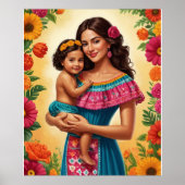 メキシコの服を着た伝統的母子 ポスター (正面)