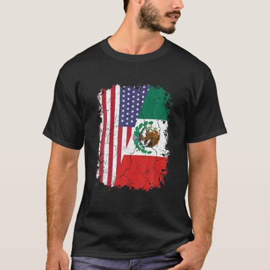 メキシコの根 |ハーフアメリカ国旗 |メキシコ Tシャツ (正面)