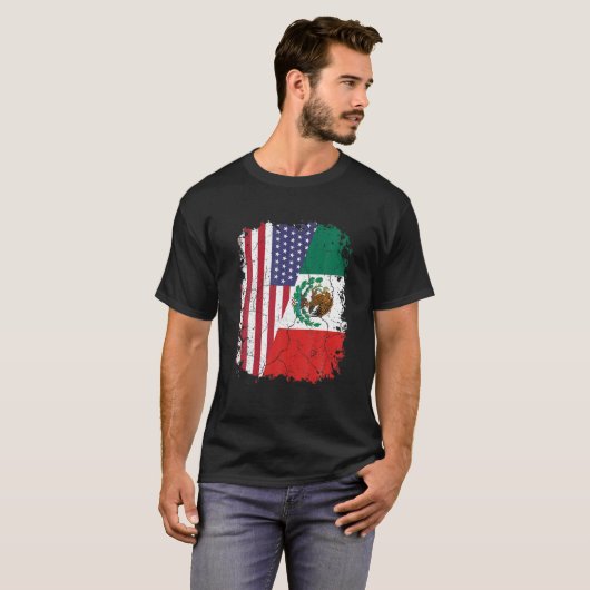 メキシコの根 |ハーフアメリカ国旗 |メキシコ Tシャツ (正面フル)