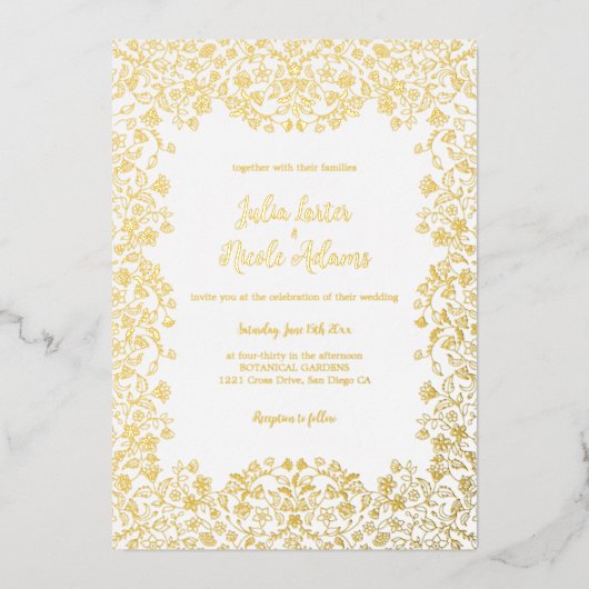 メキシコの植物低木の結婚葉 箔招待状 (正面)