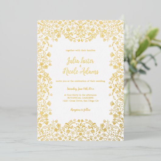 メキシコの植物低木の結婚葉 箔招待状 (立ち正面)