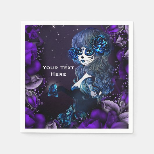 メキシコの死んだ砂糖の日スカル紫パーティー スタンダードカクテルナプキン (正面)