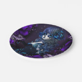 メキシコの死んだ砂糖の日スカル紫パーティー ペーパープレート (アングル)