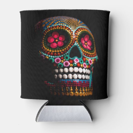 メキシコの死んだ骸骨の芸術死の芸術の直径 缶クーラー (正面)