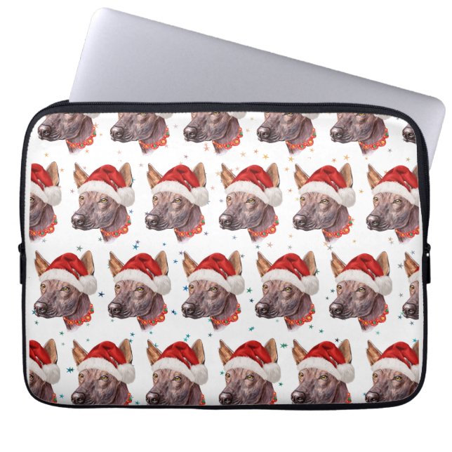 メキシコの毛のない犬がクリスマススターを育てる ラップトップスリーブ (正面)