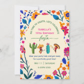 メキシコの民俗芸術の花の装飾が施された誕生日パーティーのお誘い 招待状 (正面)