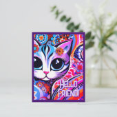 メキシコの民俗芸術抽象キティ猫の誕生日 ポストカード (スタンド正面)