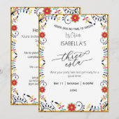 メキシコの民俗 フローラル サン・ミゲル・デ・フレス 三歳の誕生日招待状 招待状 (正面/裏面)
