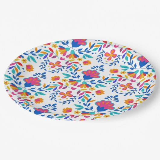 メキシコの民族フォーク芸術の花柄 ペーパープレート (アングル)