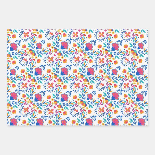 メキシコの民族フォーク芸術の花柄 ラッピングペーパーシート (正面2)
