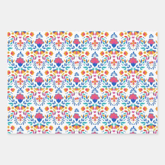 メキシコの民族フォーク芸術の花柄 ラッピングペーパーシート (正面)