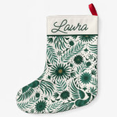 メキシコの民間伝承パターンのスクリプト名グリーンホワイト スモールクリスマスストッキング (裏面)