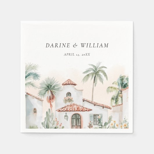 メキシコの水の色パームツリー宛先ウェディング スタンダードカクテルナプキン (正面)