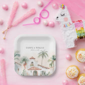 メキシコの水の色パームツリー宛先ウェディング ペーパープレート (パーティー)