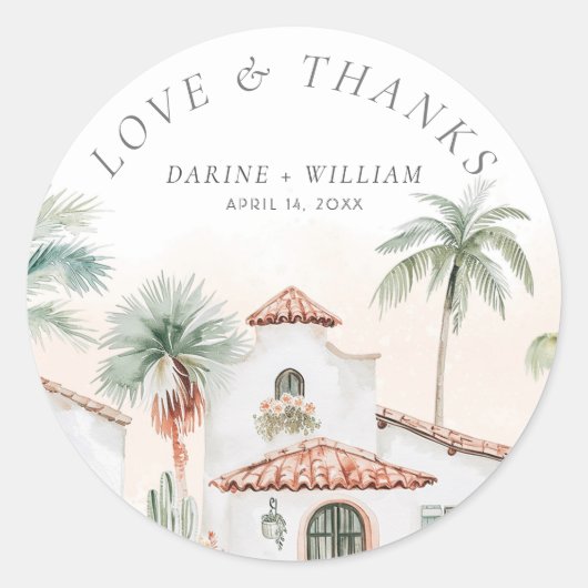 メキシコの水の色パームツリー宛先ウェディング ラウンドシール (正面)