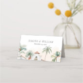 メキシコの水彩サボテンのヤシ結婚の木 プレイスカード (裏面)