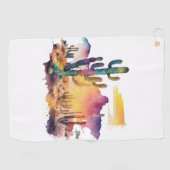 メキシコの水色の砂漠の夕日 ゴルフタオル (横)