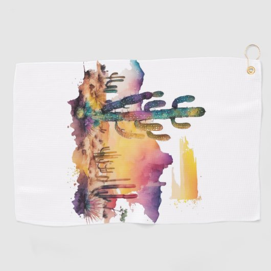 メキシコの水色の砂漠の夕日 ゴルフタオル (横)