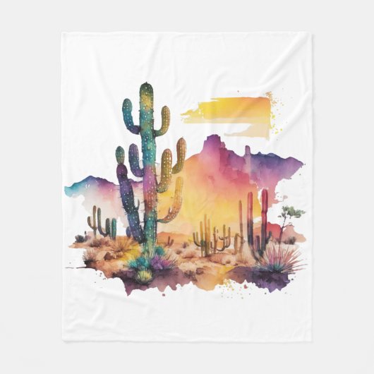 メキシコの水色の砂漠の夕日 フリースブランケット (正面)