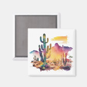 メキシコの水色の砂漠の夕日 マグネット (正面/裏面)