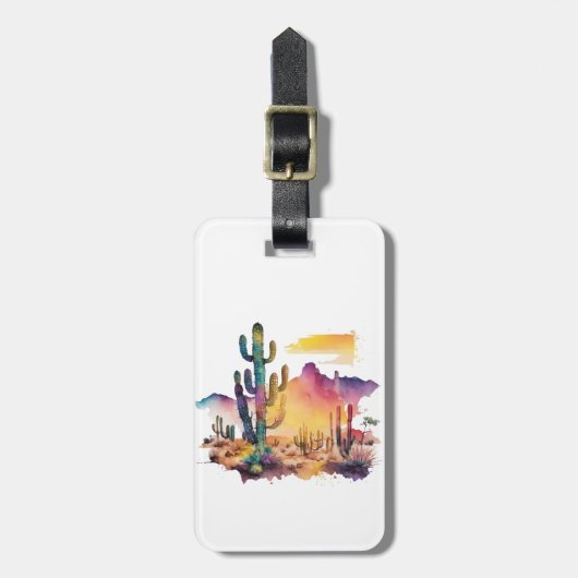メキシコの水色の砂漠の夕日 ラゲッジタグ (正面縦)