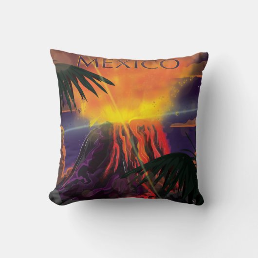 メキシコの火山の旅行ポスター クッション (正面)