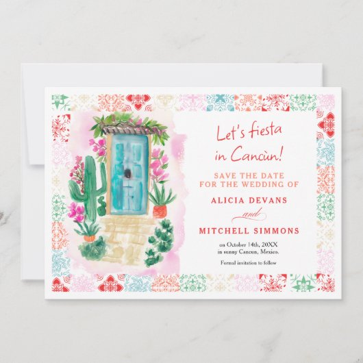 メキシコの熱帯水色の目的地の結婚式 セーブザデート (正面)