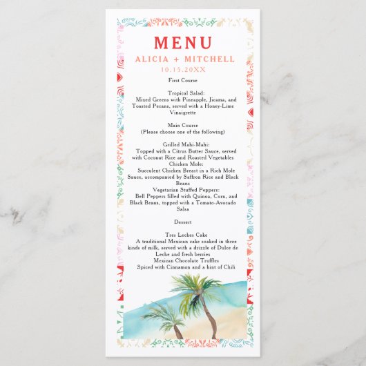メキシコの熱帯水色の目的地の結婚式 メニュー (正面)