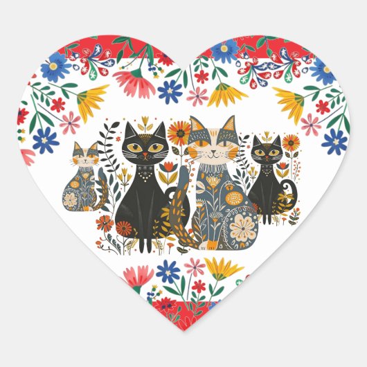メキシコの猫と花、 ハートシール (正面)